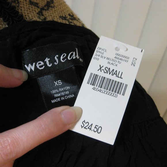 NWT Wet Seal black belted button up shirt top XS extra small - Picture 6 of 6